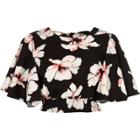 River Island Womens Floral Frill Sleeve Crop Top