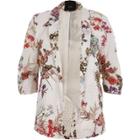 River Island Womens White Floral Print Lace Ruched Sleeve Blazer