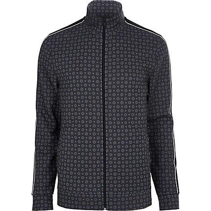 River Island Mens Tile Print Slim Fit Tape Track Jacket