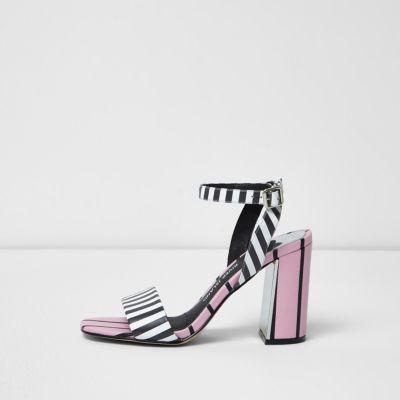 River Island Womens Stripe Two Part Block Heel Sandals