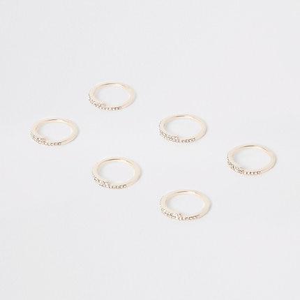 River Island Womens Rose Gold Diamante Paved Swirl Ring Multipack