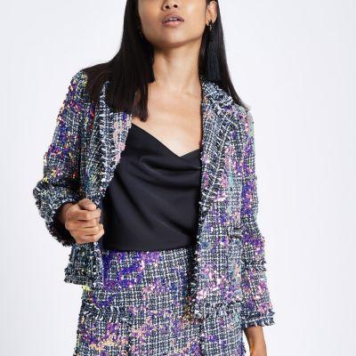 River Island Womens Petite Sequin Boucle Jacket