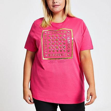 River Island Womens Plus 'l'amour' Embellished T-shirt