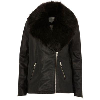 River Island Womens Faux Leather Aviator Jacket