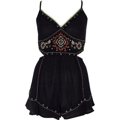 River Island Womens Embroidered Cut Out Cami Beach Playsuit