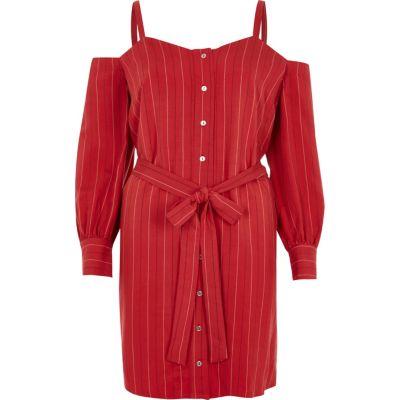River Island Womens Stripe Cold Shoulder Shirt Dress
