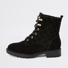 River Island Womens Suede Quilted Chunky Lace-up Boots