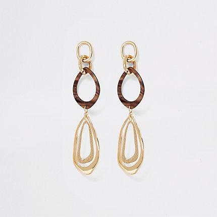 River Island Womens Gold Color Resin Large Drop Down Earrings