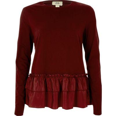 River Island Womens Woven Frill Hem Long Sleeved T-shirt