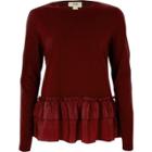 River Island Womens Woven Frill Hem Long Sleeved T-shirt