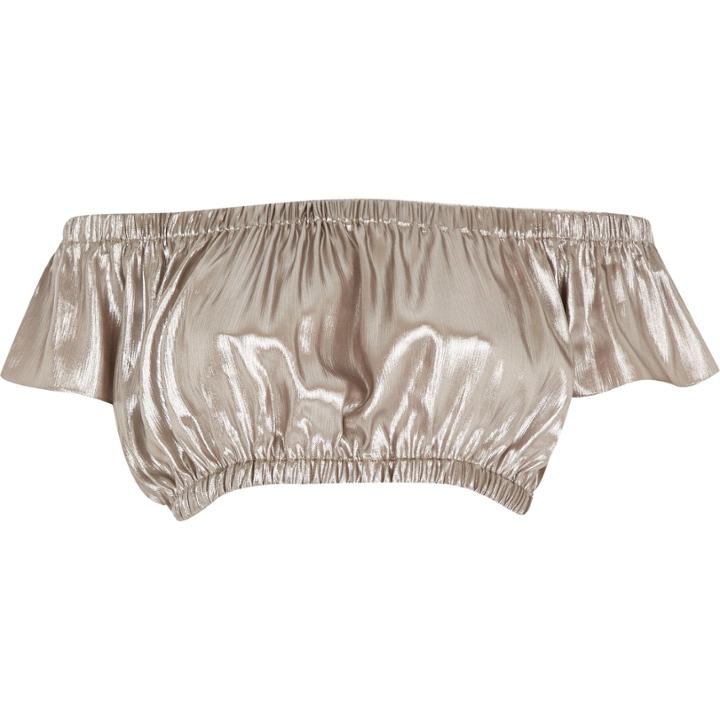 River Island Womens Silver Ruched Bardot Crop Top