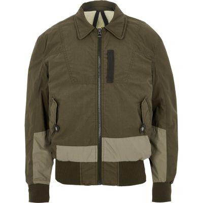 River Island Mens Green Design Forum Aviator Jacket