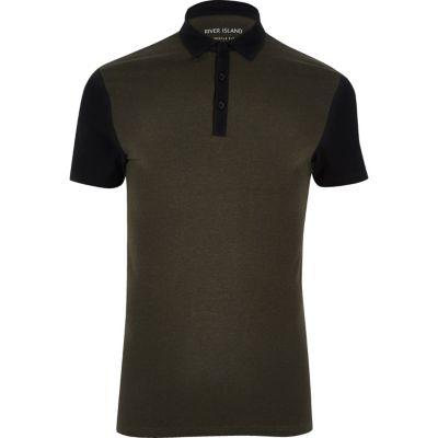 River Island Menskhaki Contrast Muscle Fit Polo Shirt