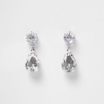 River Island Womens Silver Tone Crystal Dangly Earings