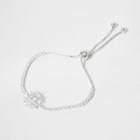 River Island Womens Silver Tone Diamante Flower Lariat Bracelet