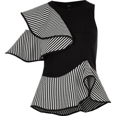 River Island Womens Mono Textured Frill Sleeveless Top
