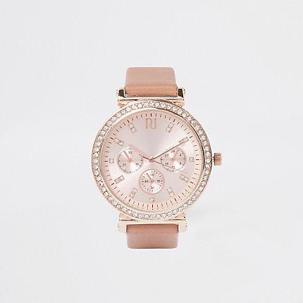 River Island Womens Rose Gold Diamante Croc Embossed Watch