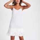 River Island Womens White Pearl Fringe Hem Slip Dress