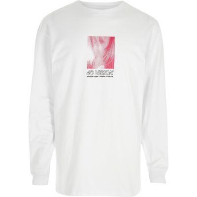 River Island Mens White '4d Vision' Long Sleeve Slouch T-shirt