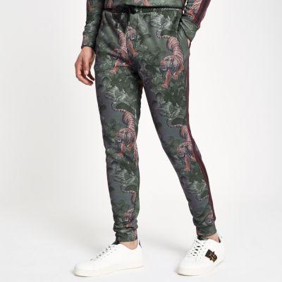 River Island Mens Slim Fit Tiger Print Joggers