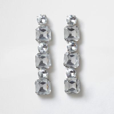 River Island Womens Silver Tone Chunky Diamate Dangle Earrings