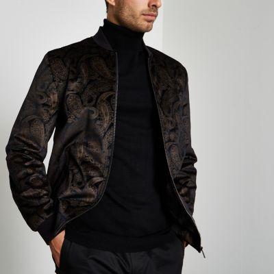 River Island Mens And Gold Paisley Bomber Jacket