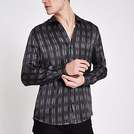 River Island Mens Satin Print Long Sleeve Shirt