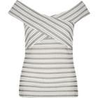River Island Womens White Embroidered Stripe Bardot Top