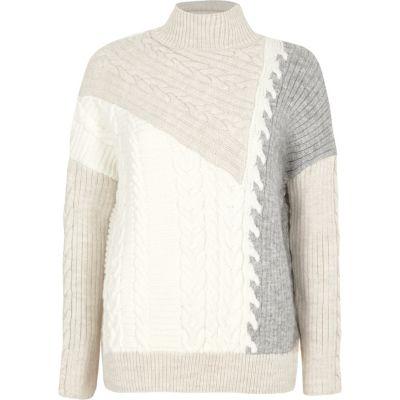 River Island Womens Blocked Cable Knit High Neck Jumper