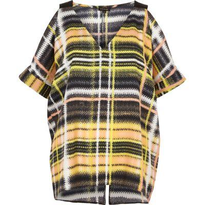 River Island Womens Check Print Cold Shoulder Oversized To
