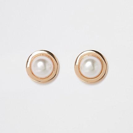 River Island Womens Gold Color Large Pearl Stud Earrings