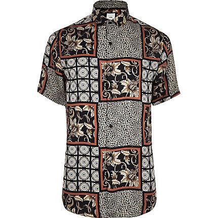 River Island Mens Big And Tall Animal Tile Revere Shirt