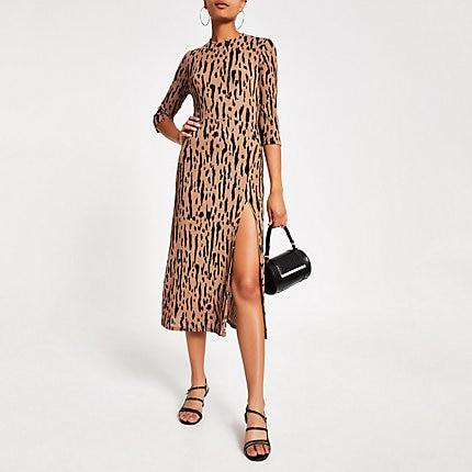 River Island Womens Printed A Line Long Sleeve Midi Dress
