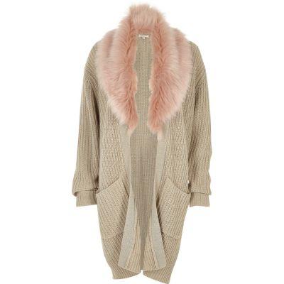 River Island Womens Faux Fur Trim Cardigan
