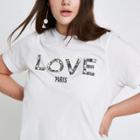 River Island Womens Plus White 'love' Pearl Embellished T-shirt