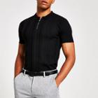 River Island Mens Rib Knit Muscle Fit Half Zip Polo Shirt