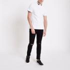 River Island Mens White Slim Fit Rose Embroidered Polo Shirt