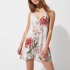 River Island Womens Petite White Floral Print Slip Dress
