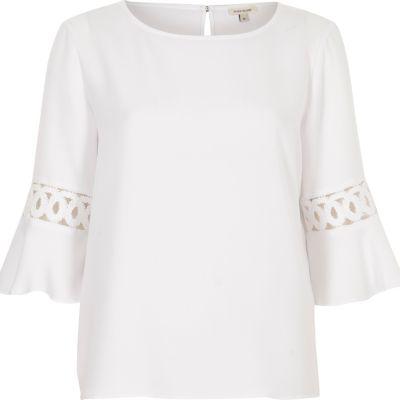 River Island Womens White Cord Insert Bell Sleeve Top