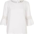 River Island Womens White Cord Insert Bell Sleeve Top