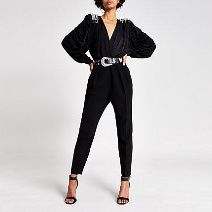 River Island Womens Diamante Shoulder Wrap Front Bodysuit