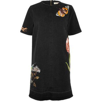 River Island Womens Washed Embroidered T-shirt Denim Dress