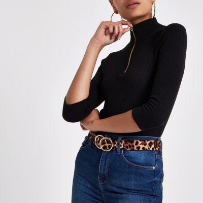 River Island Womens Ribbed High Neck Zip Top