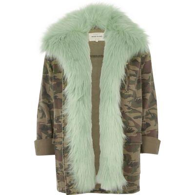 River Island Womens Camo Mint Faux Fur Lined Army Jacket
