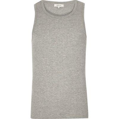 River Island Mensgrey Ribbed Slim Fit Vest