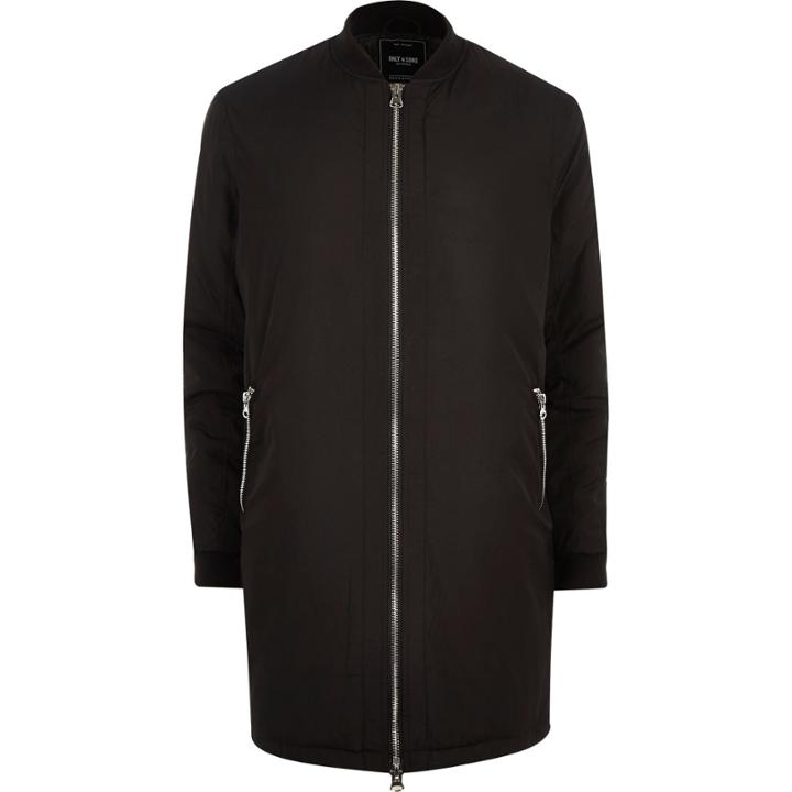 River Island Mensblack Only & Sons Longline Bomber Jacket
