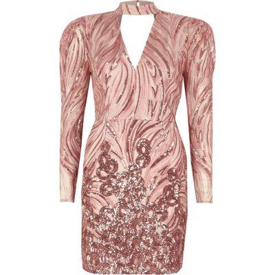 River Island Womens Sequin Shoulder Pad Choker Mini Dress