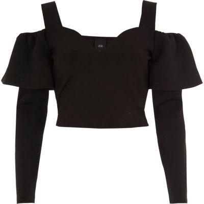 River Island Womens Bardot Frill Long Sleeve Crop Top