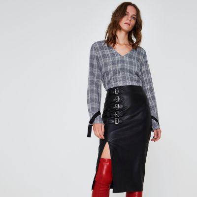 River Island Womens Faux Leather Buckle Pencil Skirt