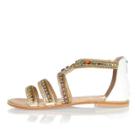 River Island Womens White Leather Bead Embellished Sandals